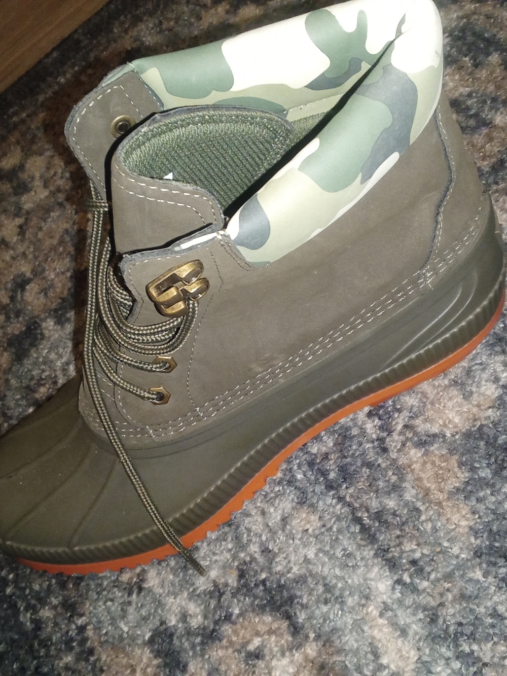 Tommy Hilfiger Men's Olive Green Duck Boot with Camo Collar